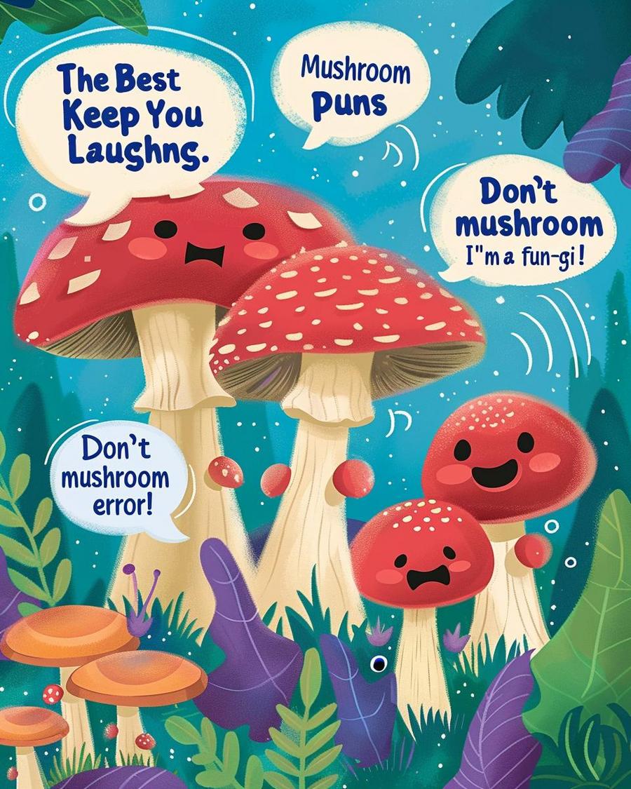 Exploring basics of mushroom humor, a guide to understanding mushroom puns visually.