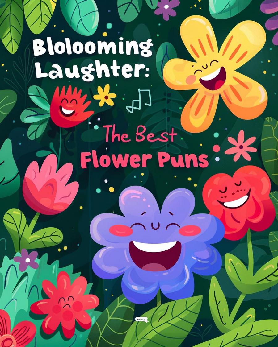 Assorted flowers with text bubbles showcasing flower puns, highlighting their timeless popularity.