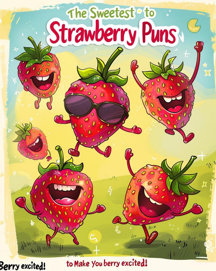 Berry Clever Strawberry Puns Explained with playful visuals and text examples.