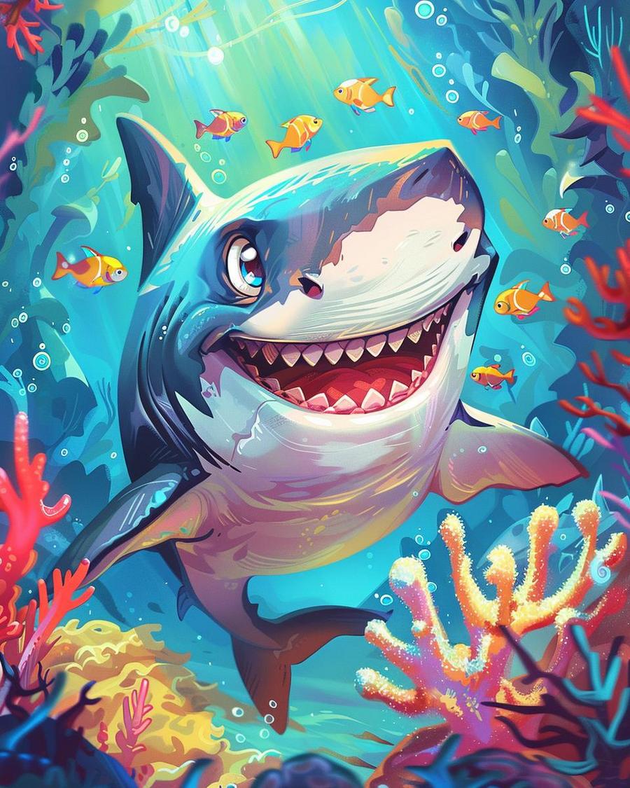 Dive into the world of shark puns illustrated in humor-filled ocean scene.