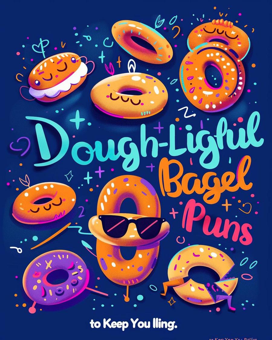 Everything bagel puns sign with illustrations, humorously displaying wordplay on bagels.