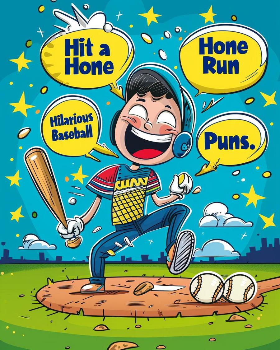 Cartoon characters sharing hilarious baseball puns to kick off the game.