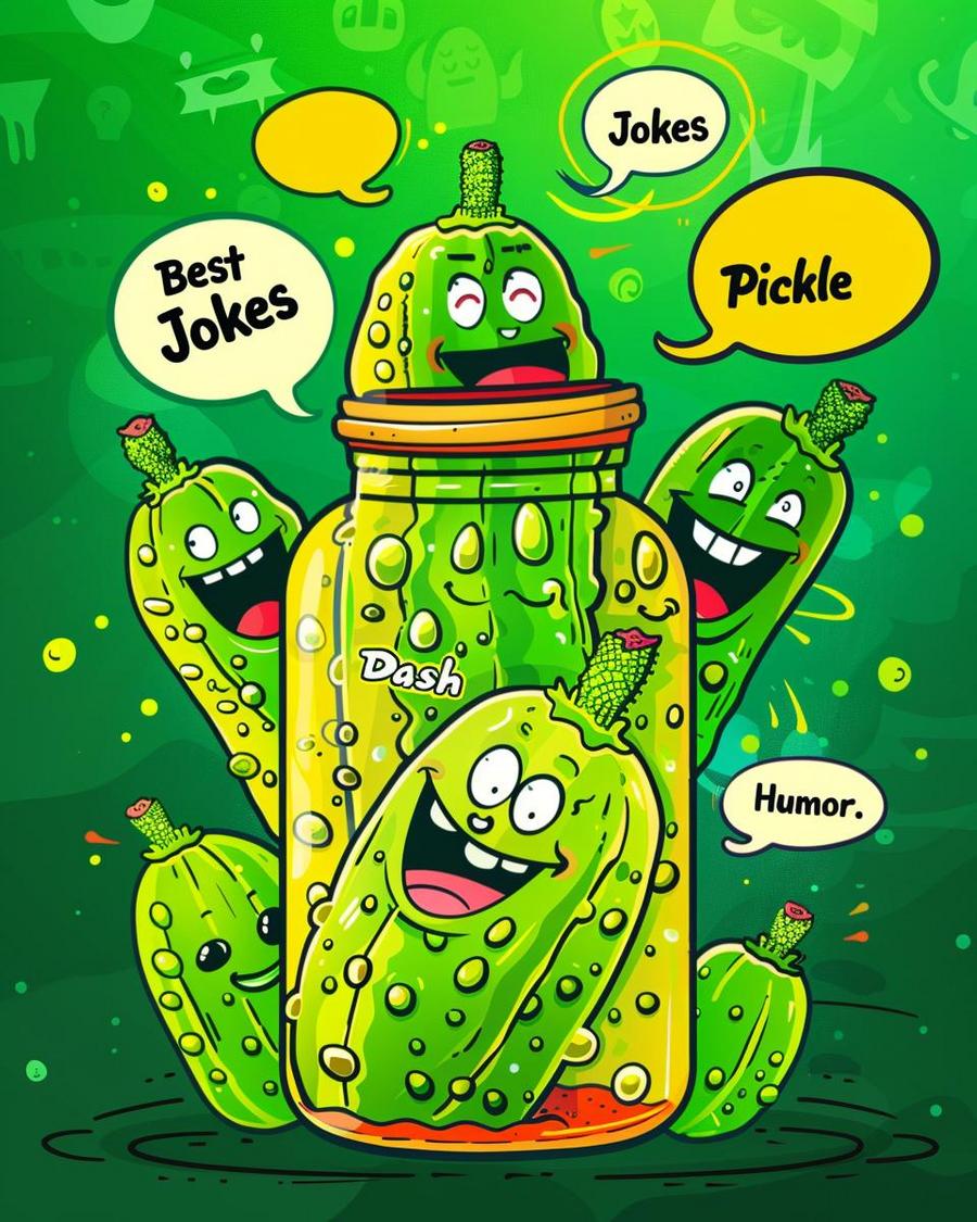 Illustration showcasing the art of pickle creation accompanied by humorous pickle jokes.