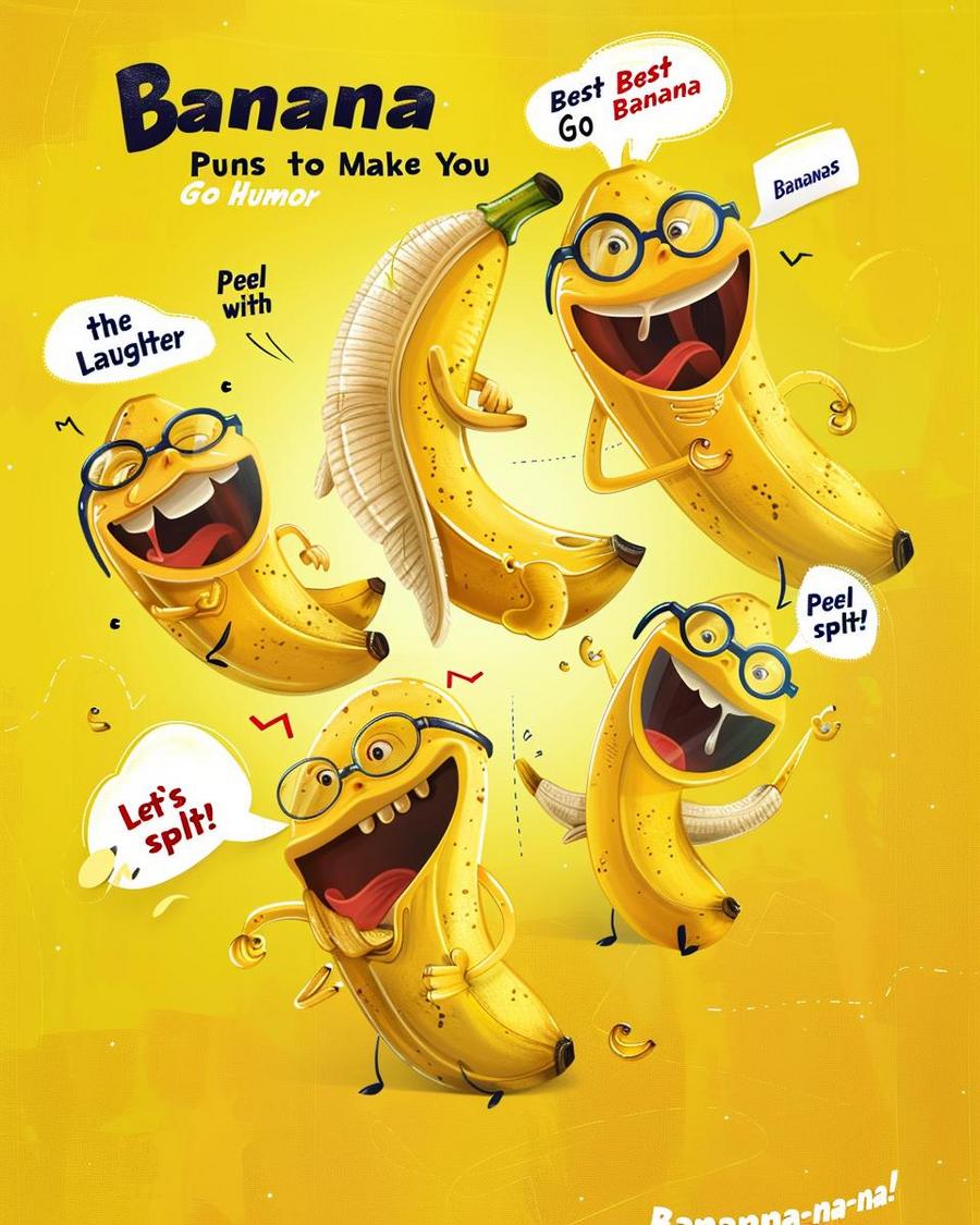 Playful image showcasing various funny banana puns to highlight why bananas make a-peeling humor.