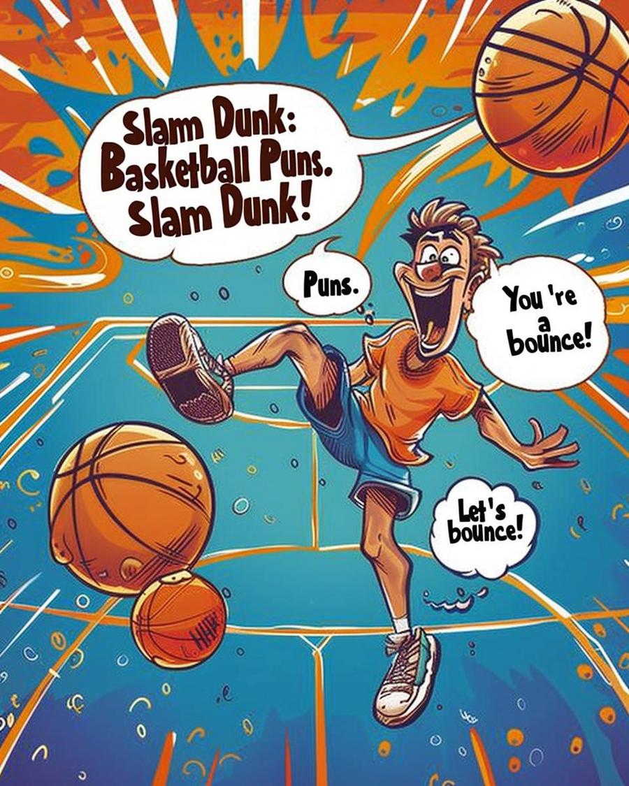 Humorous illustration showcasing why basketball puns are a slam dunk for laughter.