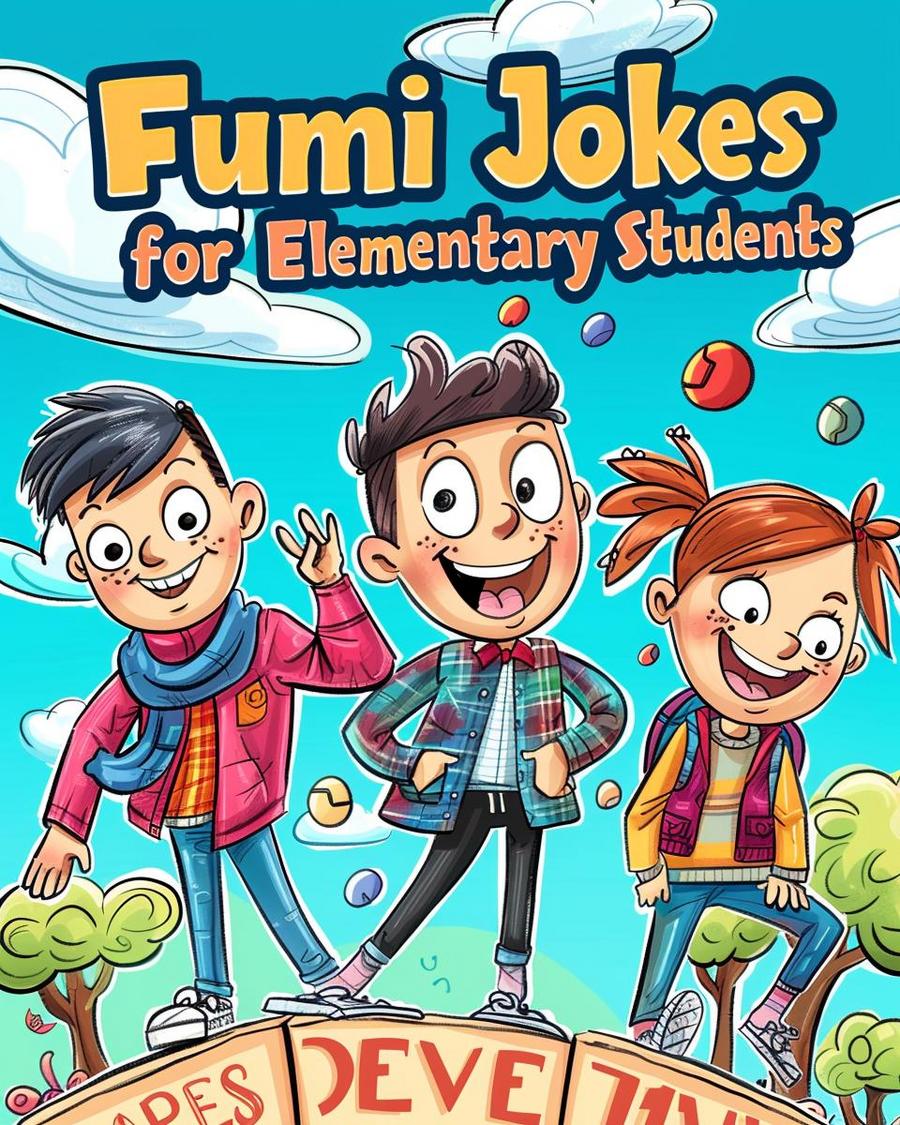 Colorful cartoon illustrating funny jokes for elementary students in a classroom setting.