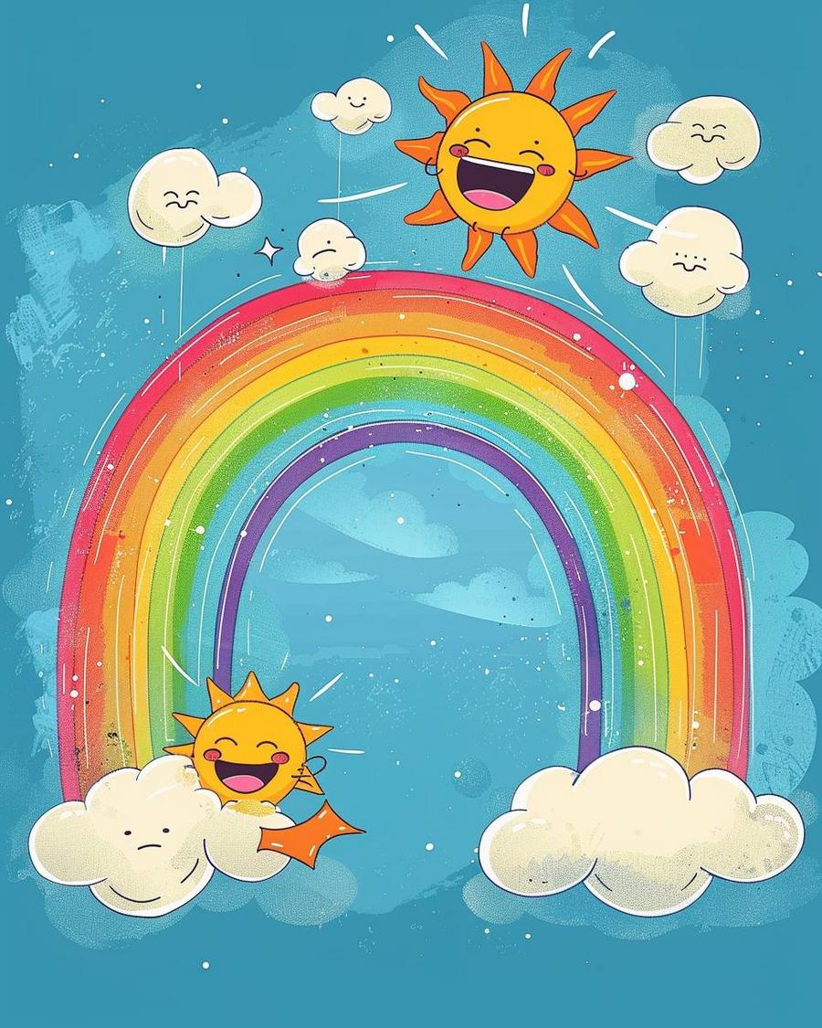 Creative rainbow jokes on a vivid background of colorful pun-filled speech bubbles.