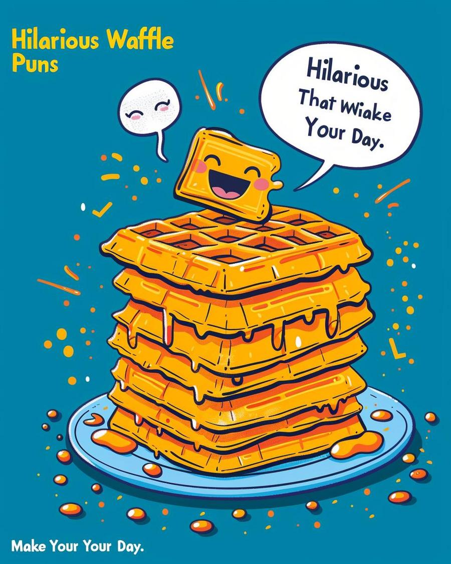 "Humorous breakfast illustration featuring waffle puns for a light-hearted morning treat."