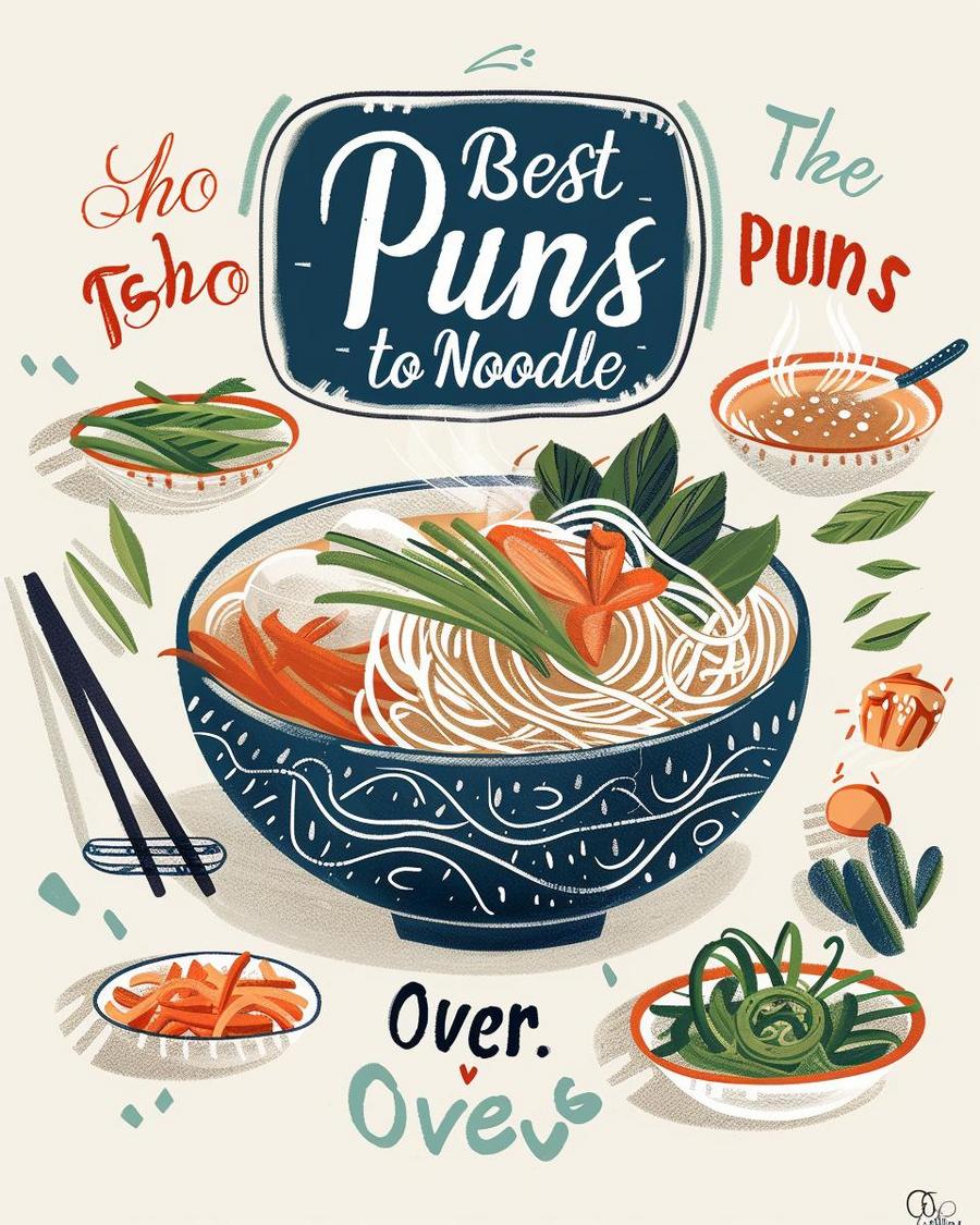 Image of a bowl of pho with a witty caption, highlighting pho puns for humor.