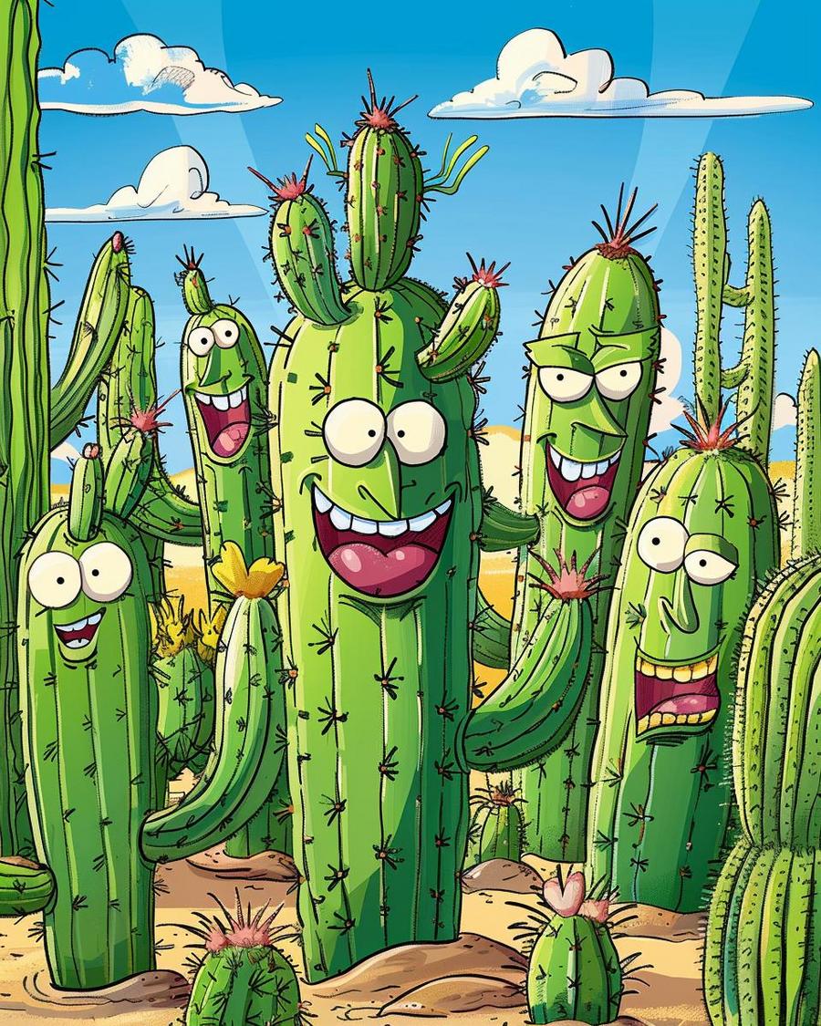 Colorful poster with funny cactus jokes, featuring puns and spiny wordplay.