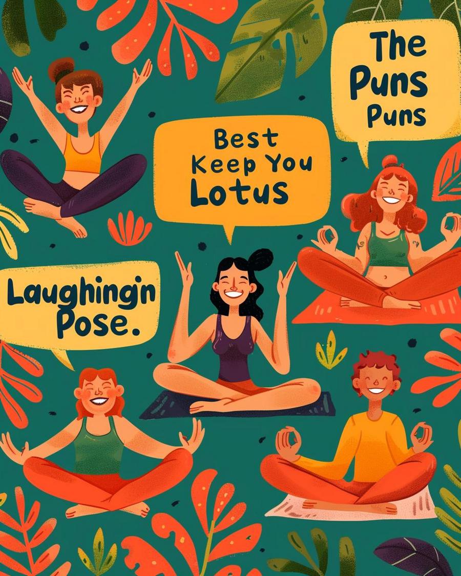 Person performing yoga pose with a smile, showcasing yoga puns and mastering wordplay.