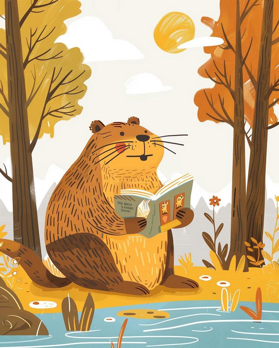 Beaver jokes: A beaver holding a speech bubble with a humorous pun in the forest.