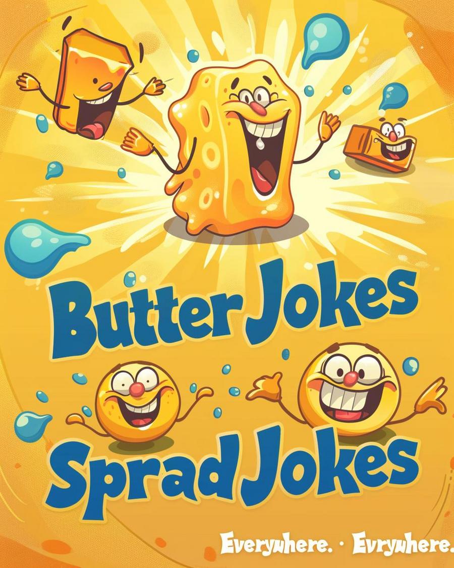 Funny butter jokes illustration with cheerful butterflies and witty puns for humor enthusiasts.