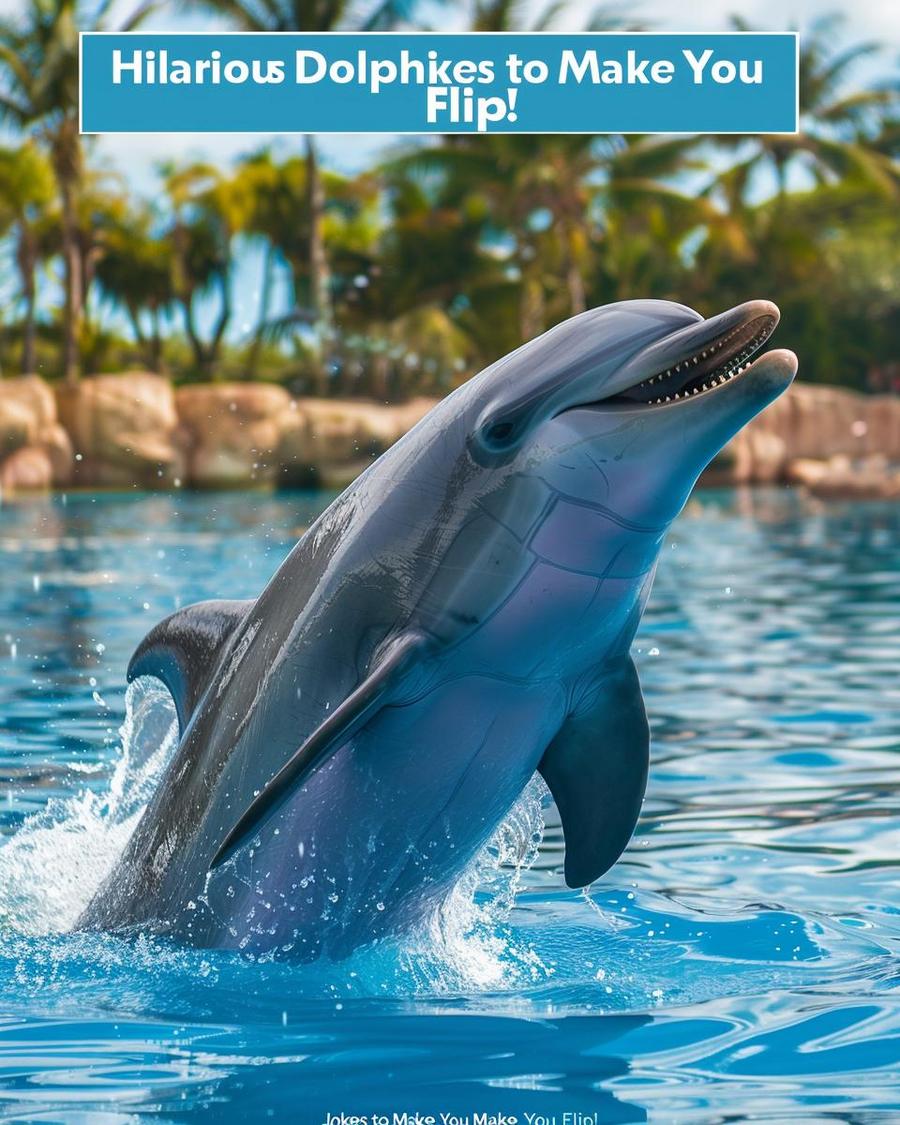 Playful dolphin performing tricks underwater, perfect for kids' dolphin jokes and fun.