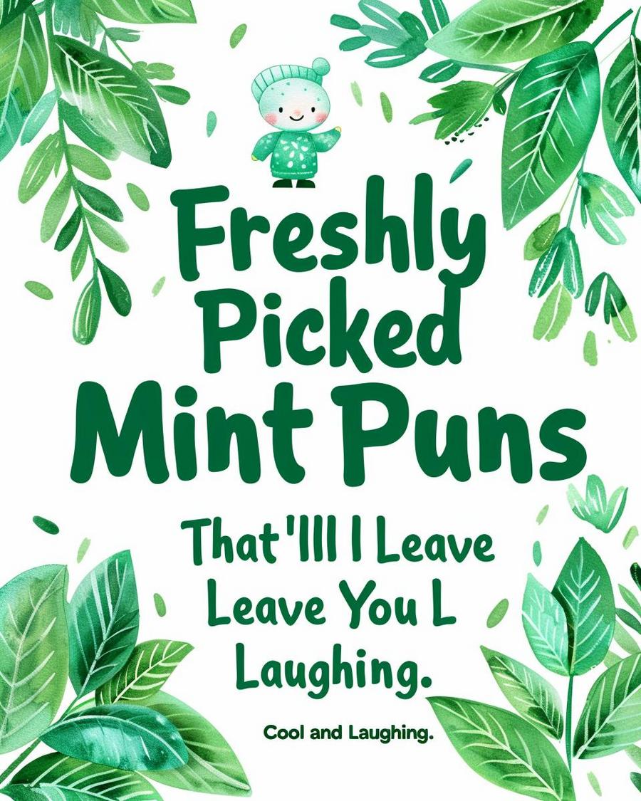 Fresh and fruity image featuring mint leaves with mint puns for a refreshing start.