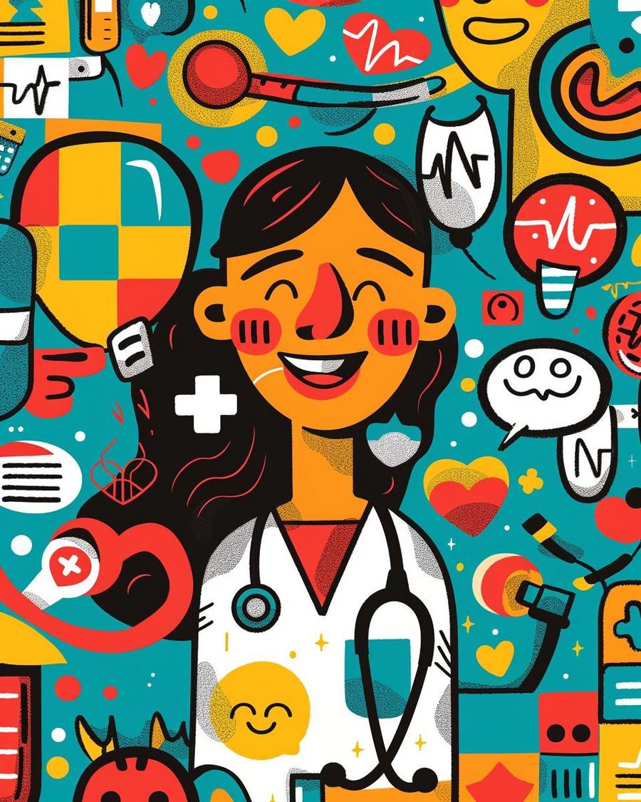 Nurse laughing at medical terminology puns, showcasing humor in nursing puns and healthcare.