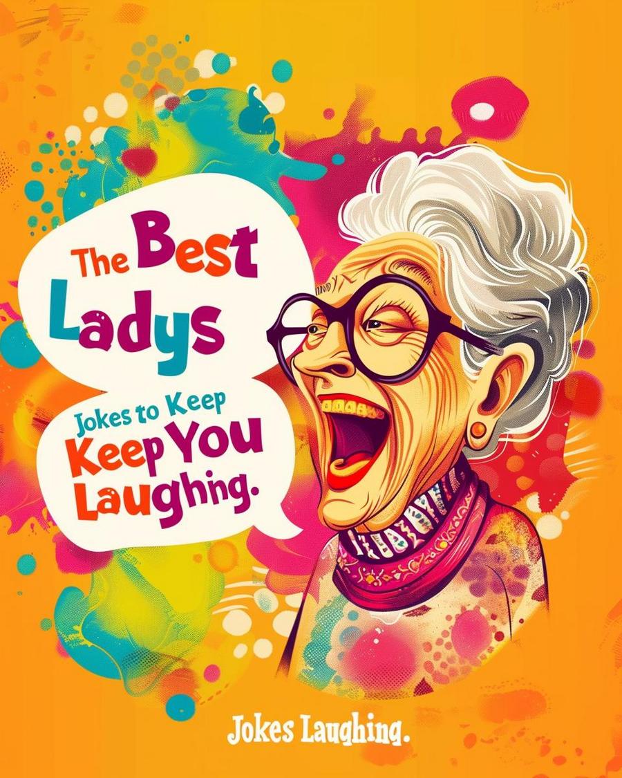 Old lady with wrinkles and gray hair laughing, perfect for old lady jokes.