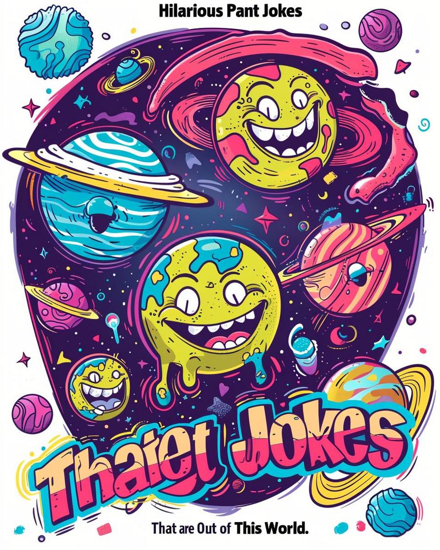 Planetary jokes illustration featuring laughing planets from across the solar system.