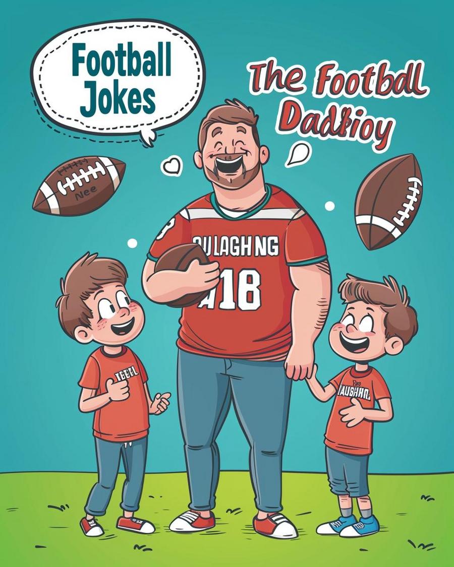 A playful football scene with clever puns and football dad jokes in the background.