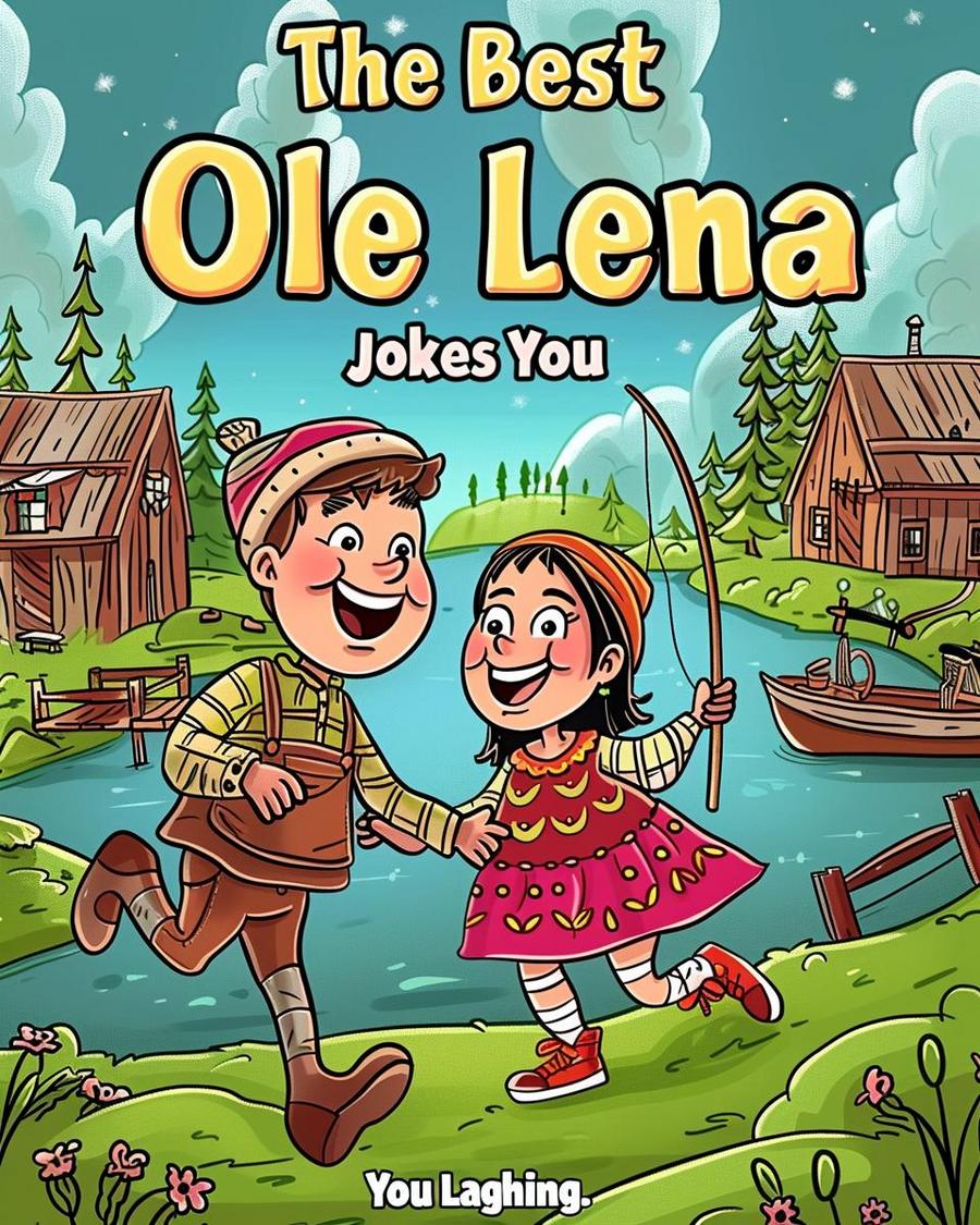 Ole and Lena jokes book cover with vintage illustration and humorous origins text.