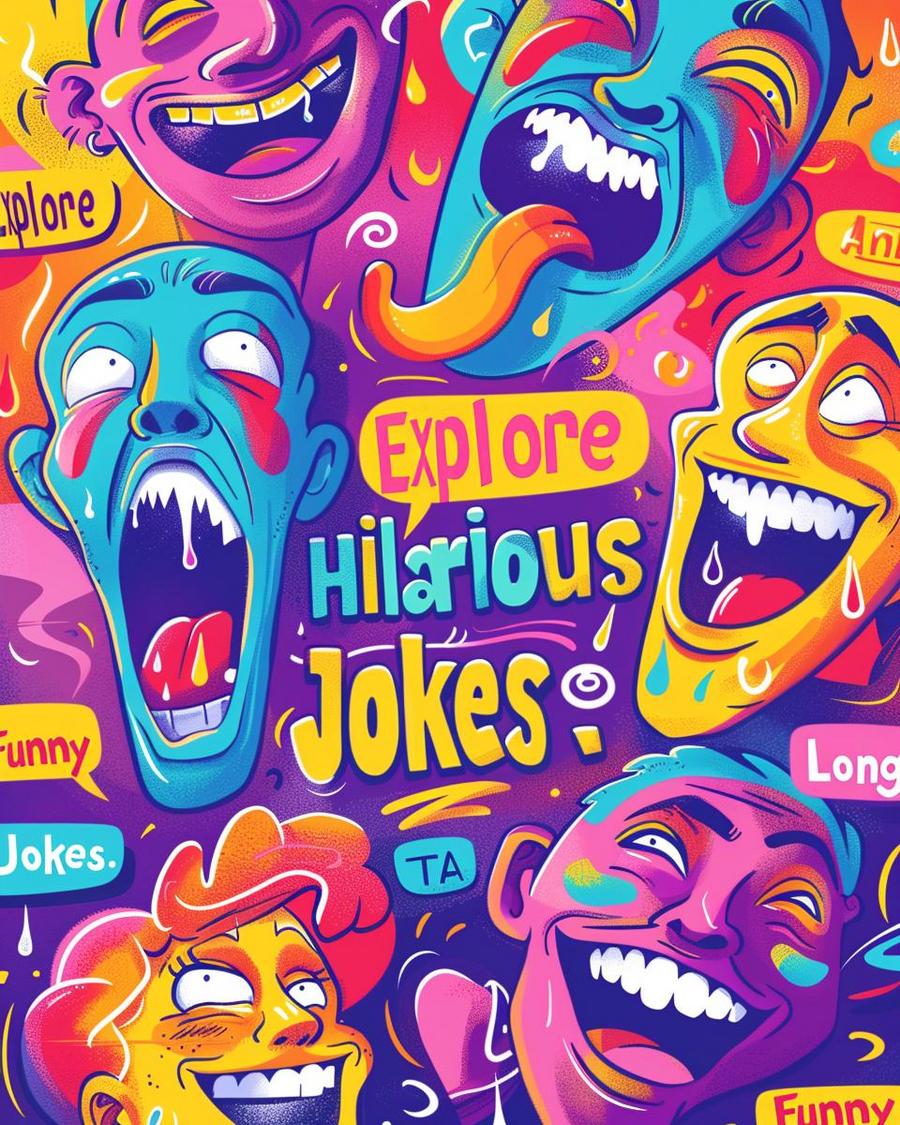 A group laughing at long funny jokes with clever and witty wordplay puns.