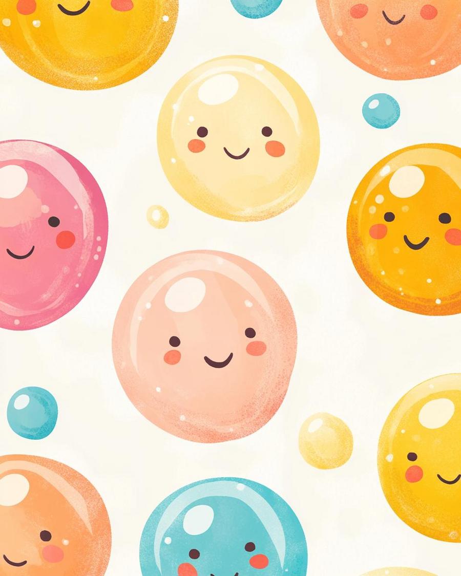 Illustration of playful bubble characters with humorous captions, showcasing bubble puns and jokes.