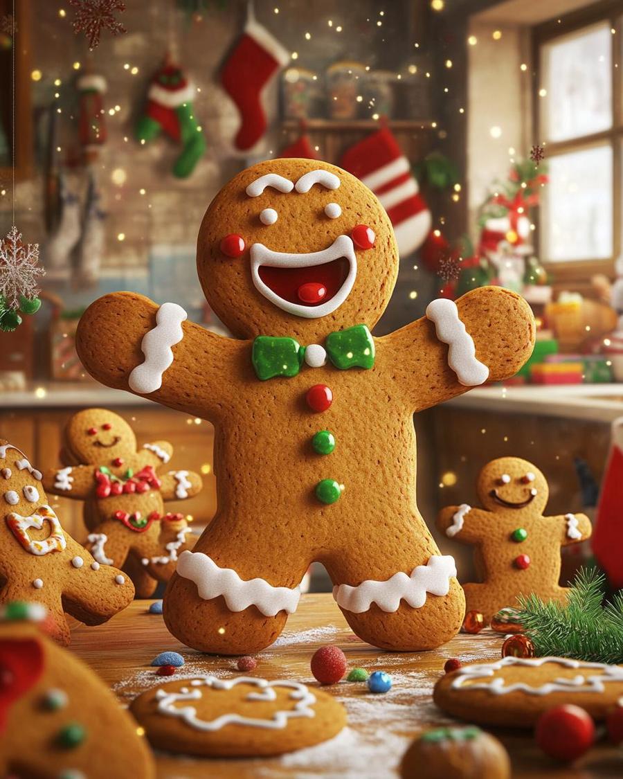 Gingerbread men and women sharing gingerbread jokes, festive humor that takes the cake.