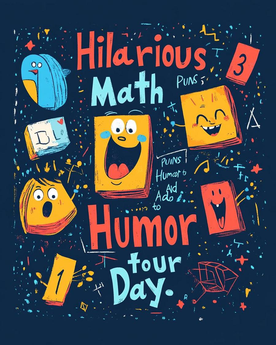 Funny math puns with hilarious math operation jokes on colorful background.