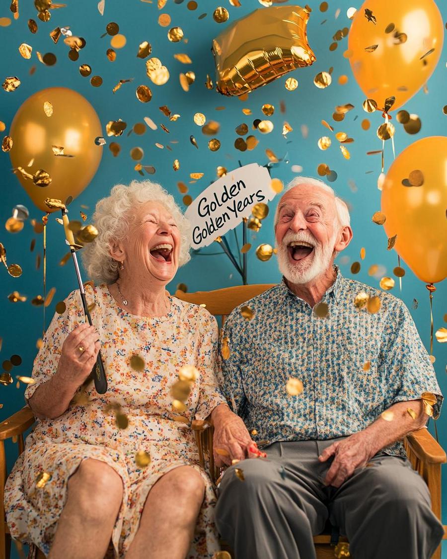 Group laughing at retirement party, enjoying funny retirement puns and celebratory decorations.